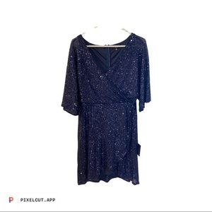 Weekender Navy Blue Sequin Faux-Wrap Mini Dress Lulus